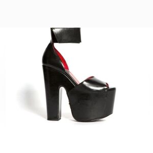 Von D Shoes “Destroyer” Black Mega Platform High Heels with Ankle Strap Size 9.5